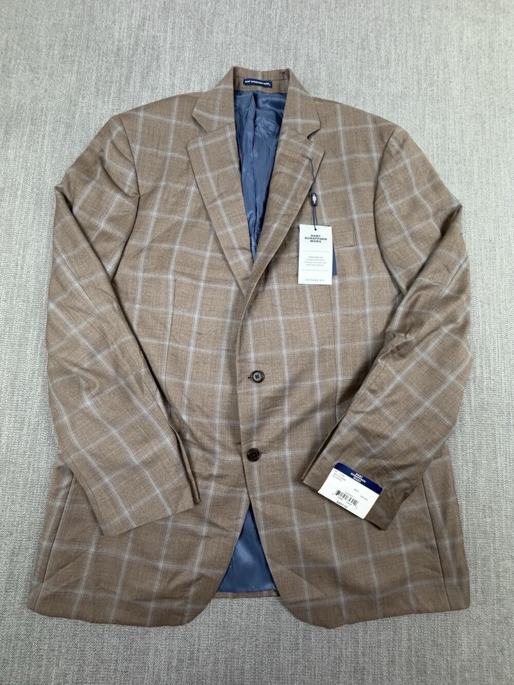 NWT Hart Schaffner Marx Sport Coat 44L Brown Plaid Wool Chicago Fit